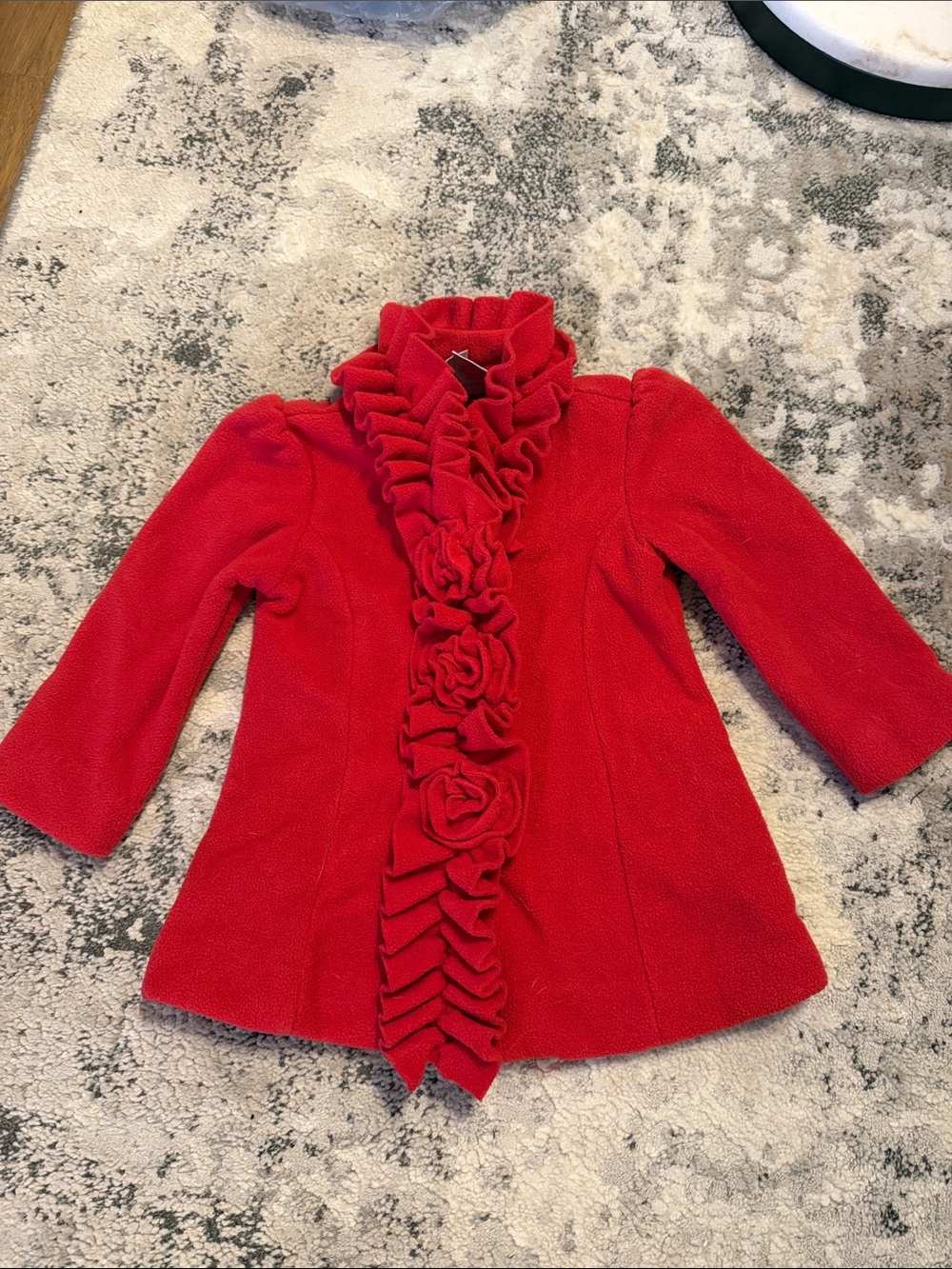 Baby Girls' Ruffle-Front Red Pea Coat